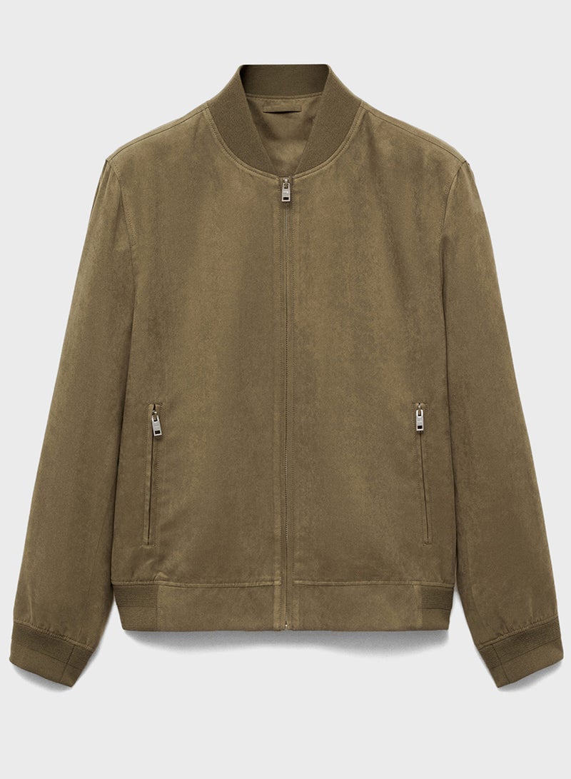 Suede-Effect Bomber Jacket