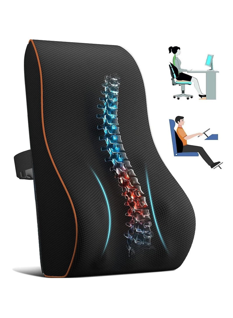 Lumbar Support Pillow for Office Chair Lumbar Support Lower Back Cushion for Car Ergonomic Memory Foam Orthopedic Backrest with Breathable 3D Mesh Cover & Adjustable Strap for Back Pain Relief