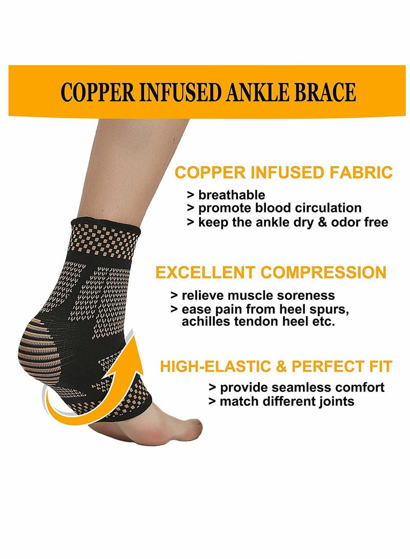 Copper Ankle Braces for Men Women, 1 Pair Copper Infused Ankle Brace Foot Support Compression Sleeves for Injury Recovery, Joint Pain, Plantar Fasciitis, Sprained Ankle, Achilles Tendon, Exercise - L