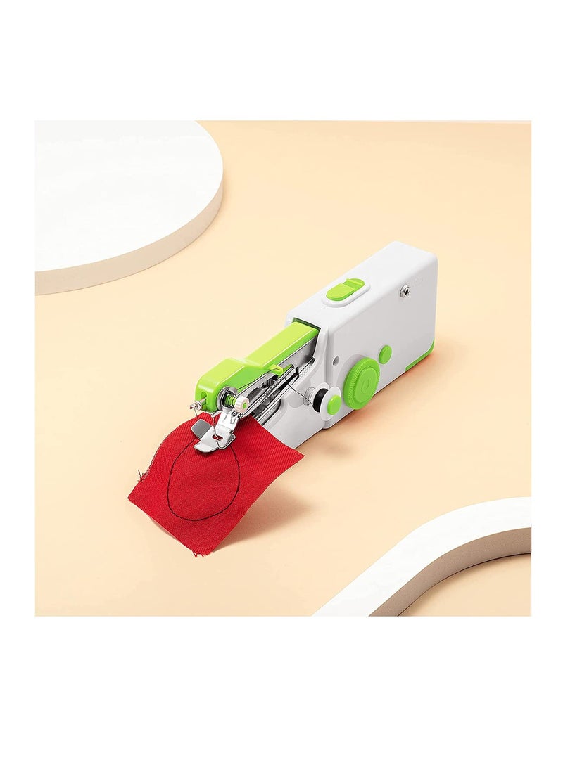 Mini Handle Sewing Machine Portable Electric Handheld Machine Quick Stitch Tool For Fabric Clothing Kids Cloth Pet Clothes Green