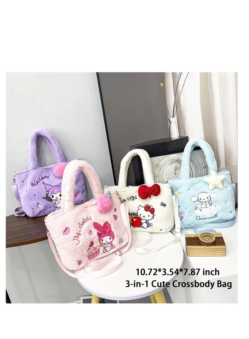 Adorable Cute White Dog Plush Crossbody Bag Fluffy Shoulder Bag for Women Girls Cartoon Design Wallet Pouch Accessories