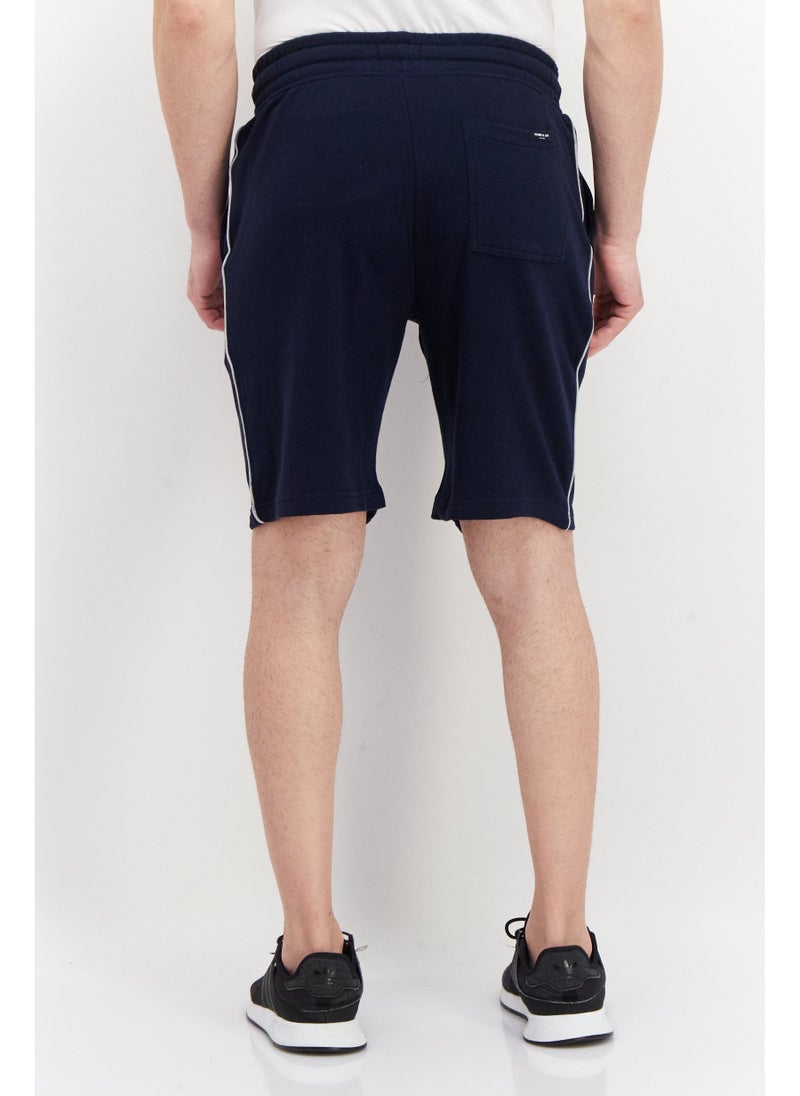 Men Drawstring Plain Basic Short, Navy Blue
