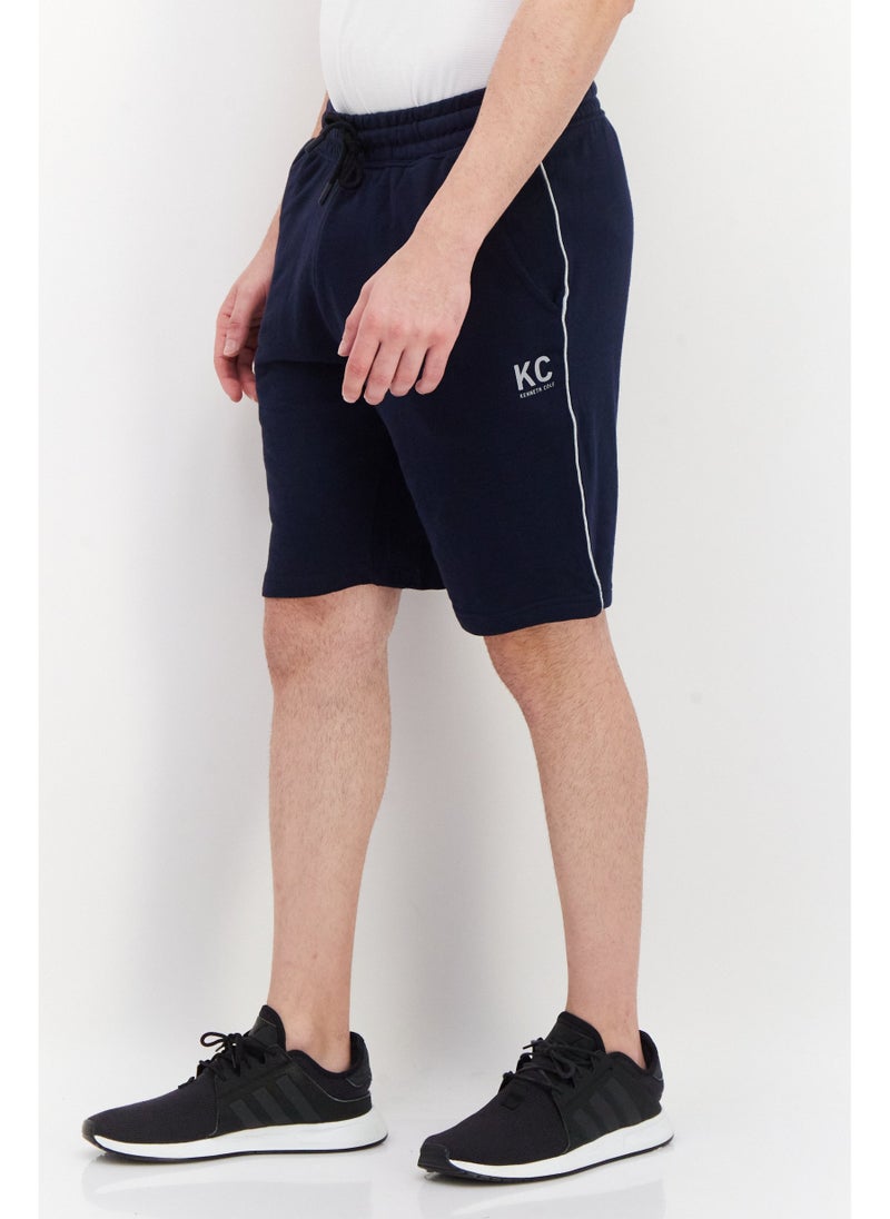 Men Drawstring Plain Basic Short, Navy Blue