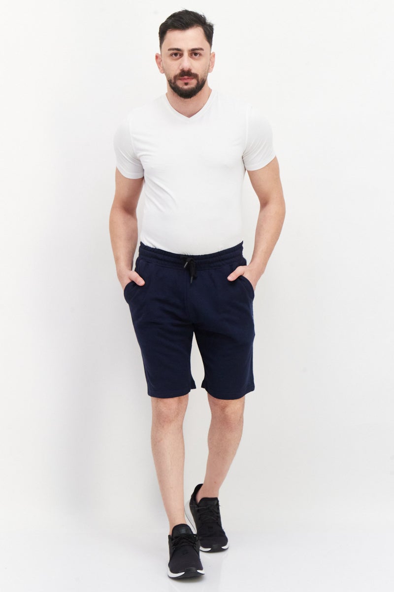 Men Drawstring Plain Basic Short, Navy Blue