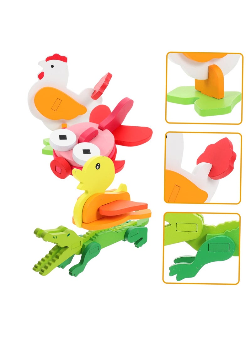 4 Pack Wooden Puzzles for Toddlers, Animal Shape Preschool Montessori Toys for Boys and Girls, Early Learning Handmade Skill Building Blocks for 1-3 Years Old Toddlers