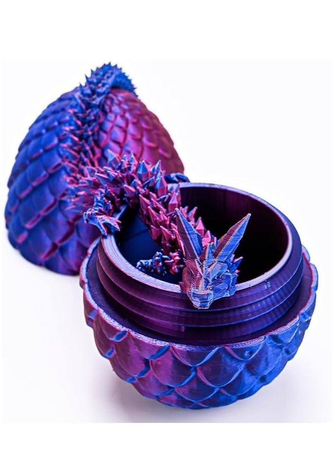 3D Printed Dragon Eggs with Dragon Inside, Articulated Crystal Dragon in Egg, Executive Dragon Fidget Desk Toys for Gifts, Home Office Decor (Purple)