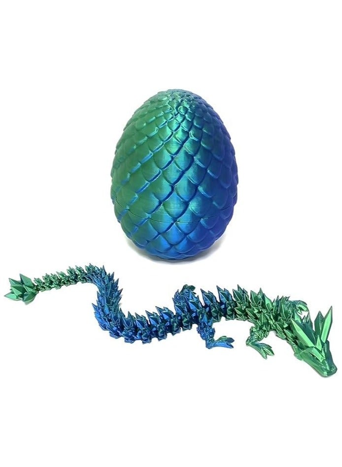 3D Printed Dragon Eggs with Dragon Inside, Articulated Crystal Dragon in Egg , Executive Dragon Fidget Desk Toys for Gifts, Home Office Decor (Green)