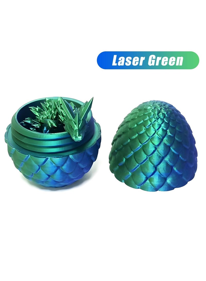 3D Printed Dragon Eggs with Dragon Inside, Articulated Crystal Dragon in Egg , Executive Dragon Fidget Desk Toys for Gifts, Home Office Decor (Green)