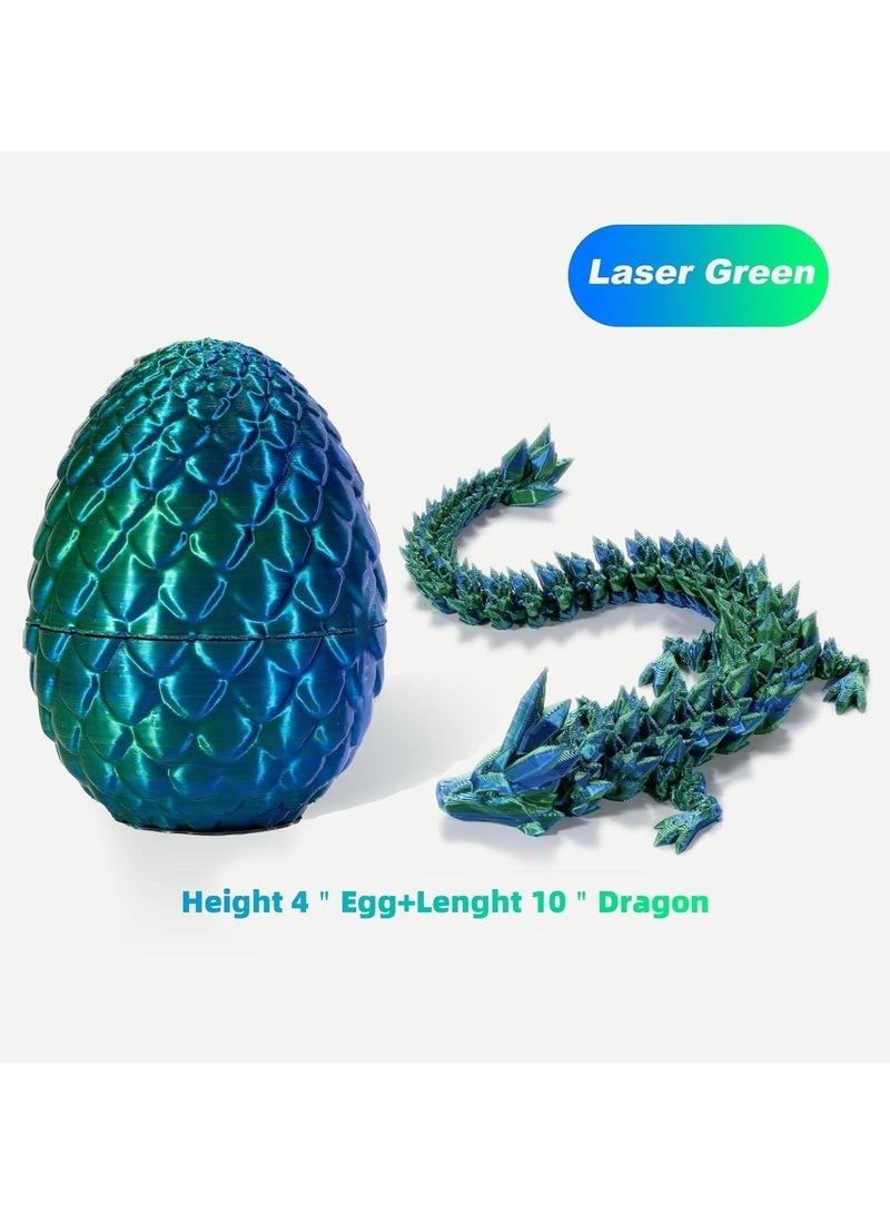 3D Printed Dragon Eggs with Dragon Inside, Articulated Crystal Dragon in Egg , Executive Dragon Fidget Desk Toys for Gifts, Home Office Decor (Green)