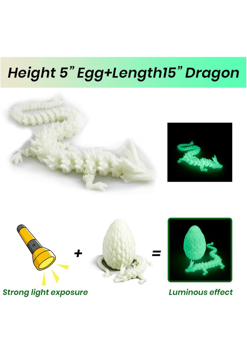 Dragon Egg,15 inchs Crystal Dragon,Articulated Dragon, Fidget Toys for Autism/ADHD,3D Printed Gift Toy, Executive Desk Toys,Home Office Decor (Luminous Green)