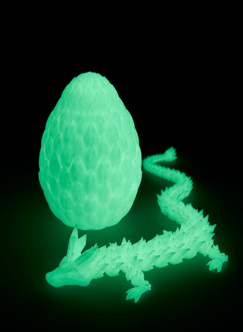 Dragon Egg,15 inchs Crystal Dragon,Articulated Dragon, Fidget Toys for Autism/ADHD,3D Printed Gift Toy, Executive Desk Toys,Home Office Decor (Luminous Green)