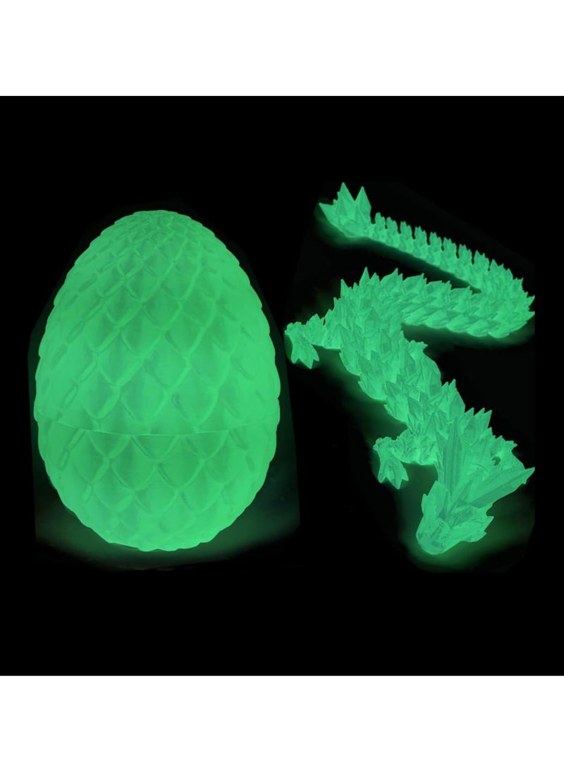 Dragon Egg,15 inchs Crystal Dragon,Articulated Dragon, Fidget Toys for Autism/ADHD,3D Printed Gift Toy, Executive Desk Toys,Home Office Decor (Luminous Green)