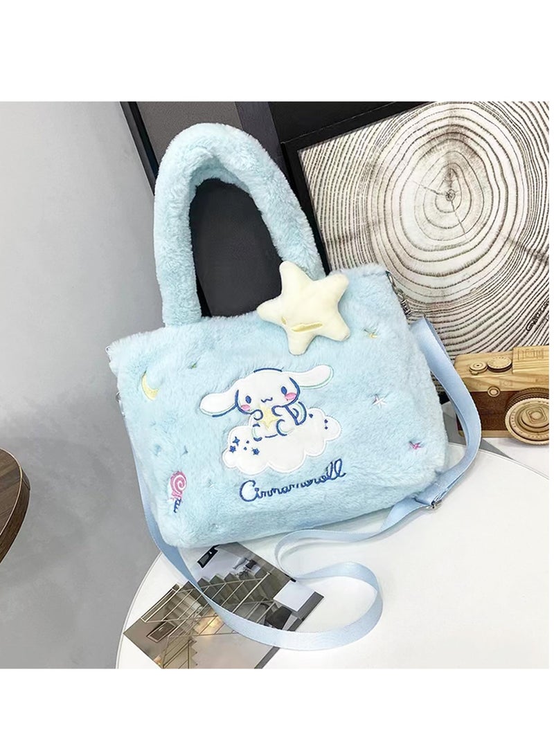 Adorable Fluffy White Dog Plush Crossbody Bag Stylish Cinnamoroll Shoulder Purse Cute Wallet and Coin Pouch for Women Girls