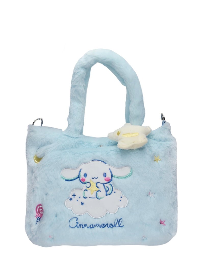 Adorable Fluffy White Dog Plush Crossbody Bag Stylish Cinnamoroll Shoulder Purse Cute Wallet and Coin Pouch for Women Girls