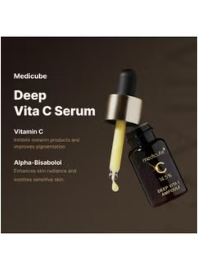 Deep Vita C Serum 2.0 14.5% Pure Vitamin C Reduce The Appearance Of Hyperpigmentation Dark Spots And Blemishes 16 Selftests Complete Korean Skincare (10G * 3 Bottles)