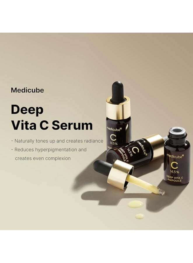 Deep Vita C Serum 2.0 14.5% Pure Vitamin C Reduce The Appearance Of Hyperpigmentation Dark Spots And Blemishes 16 Selftests Complete Korean Skincare (10G * 3 Bottles)