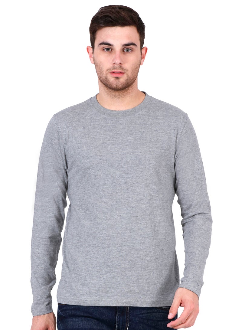 Grey Melange Men's Cotton round Neck Full Sleeve Tshirt