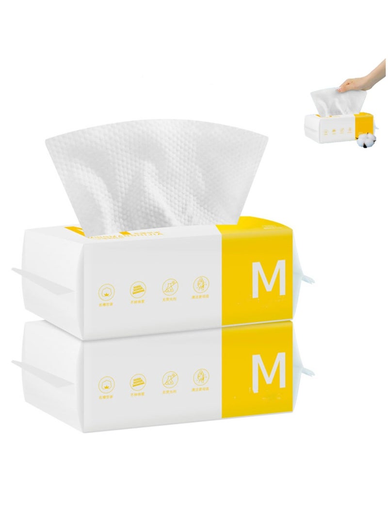 Face Clean Towels, Disposable Biodegradable Soft Dry Wipes for Sensitive Skin, Lint Free Facial Tissue for Cleansing, Skincare and Makeup Remover, Dry Wipes (2Pack)