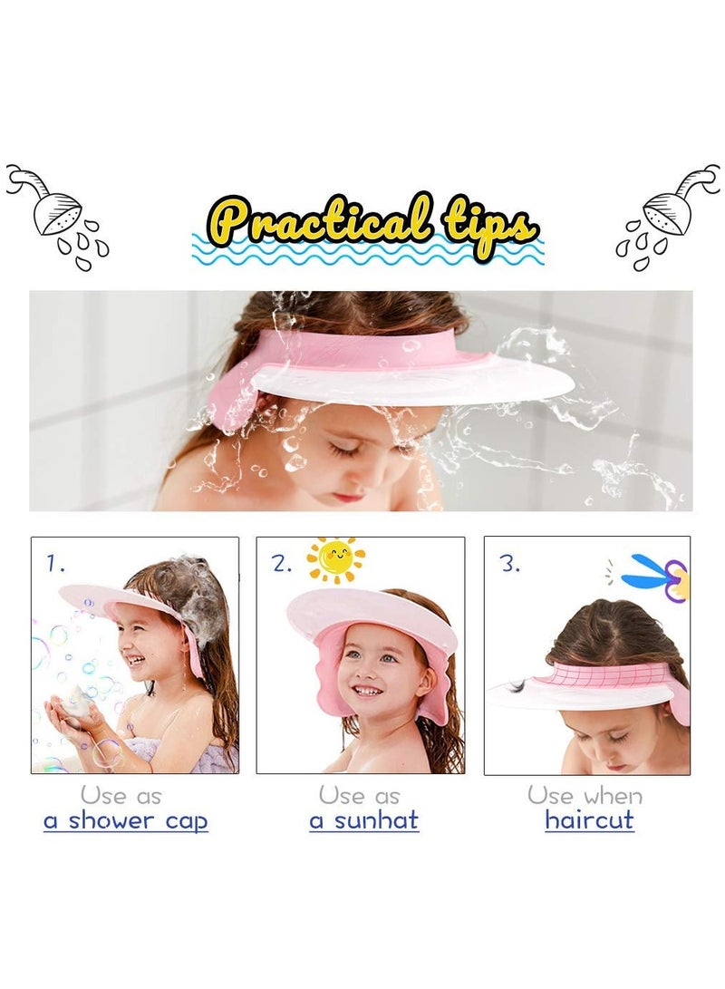 Baby Shower Cap, Baby Bath Visor Adjustable Hair Washing Aids for Kids Adult Shampoo Shield Pink for Girls Toddler Shower Hat Silicone Large Waterproof