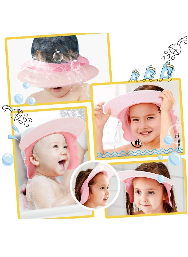 Baby Shower Cap, Baby Bath Visor Adjustable Hair Washing Aids for Kids Adult Shampoo Shield Pink for Girls Toddler Shower Hat Silicone Large Waterproof