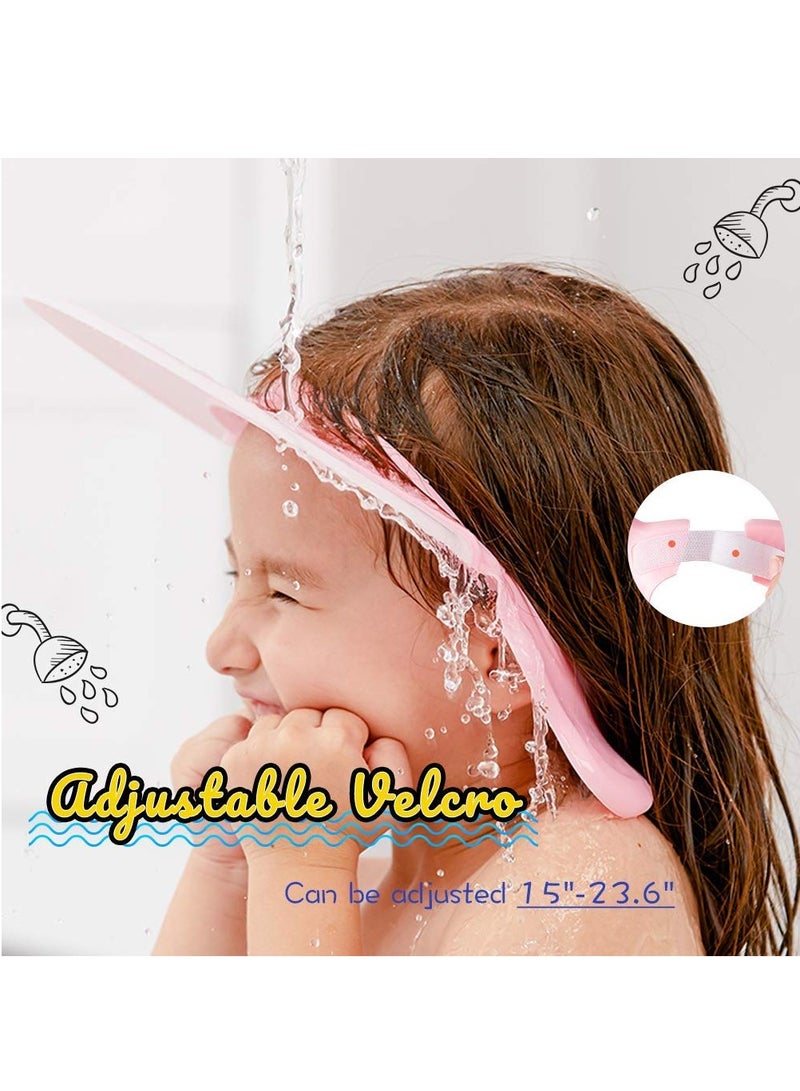 Baby Shower Cap, Baby Bath Visor Adjustable Hair Washing Aids for Kids Adult Shampoo Shield Pink for Girls Toddler Shower Hat Silicone Large Waterproof