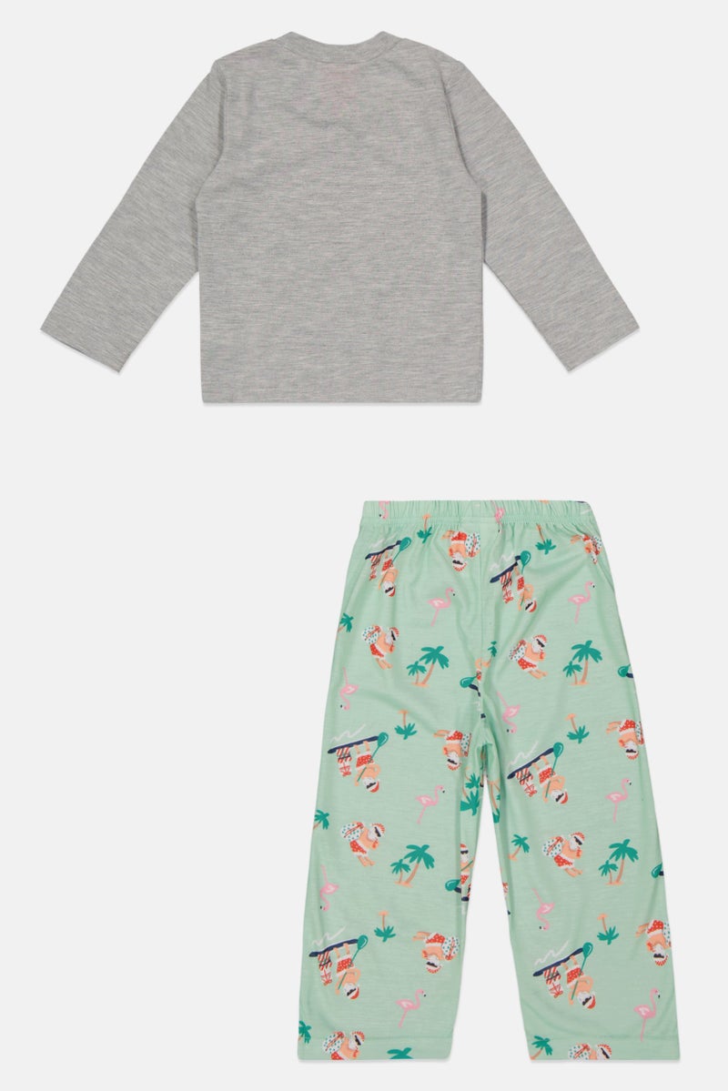 Toddlers Boy 2pcs Graphic Print Pajama Set, Green/Grey Combo