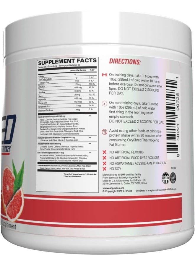 EHPlabs OxyShred Thermogenic Pre Workout Powder & Shredding Supplement - Clinically Proven Preworkout Powder with L Glutamine & Acetyl L Carnitine, Energy Boost Drink - Pink Grapefruit, 60 Servings