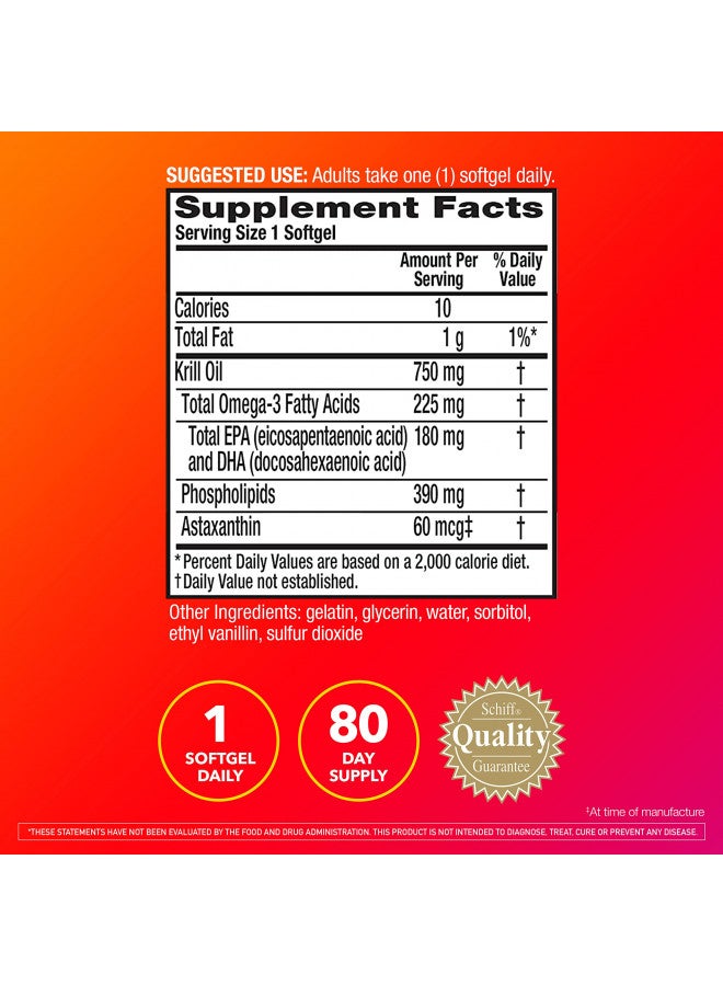 Megared Ultra Strength Krill Oil Omega 3 Supplement, 750mg EPA & DHA Antioxidant Astaxanthin for Heart Health, 80 Softgels, No Fish Aftertaste