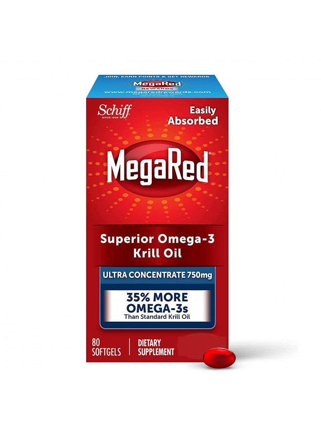 Megared Ultra Strength Krill Oil Omega 3 Supplement, 750mg EPA & DHA Antioxidant Astaxanthin for Heart Health, 80 Softgels, No Fish Aftertaste