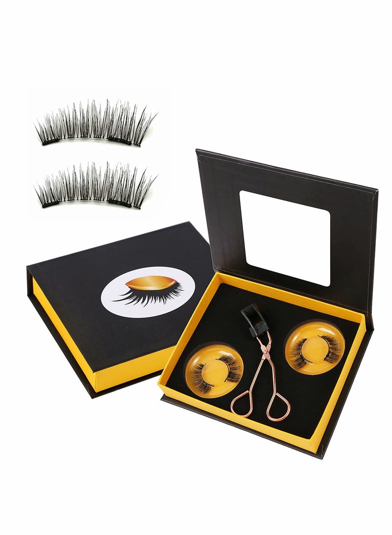 Magnetic Eyelashes Applicator Tool Kit, False Eyelashes without Eyeliner, Magnetic Eyelashes No Glue Needed, Eyelashes Set with 2 Pairs Magnetic False Eyelashes, Natural Look