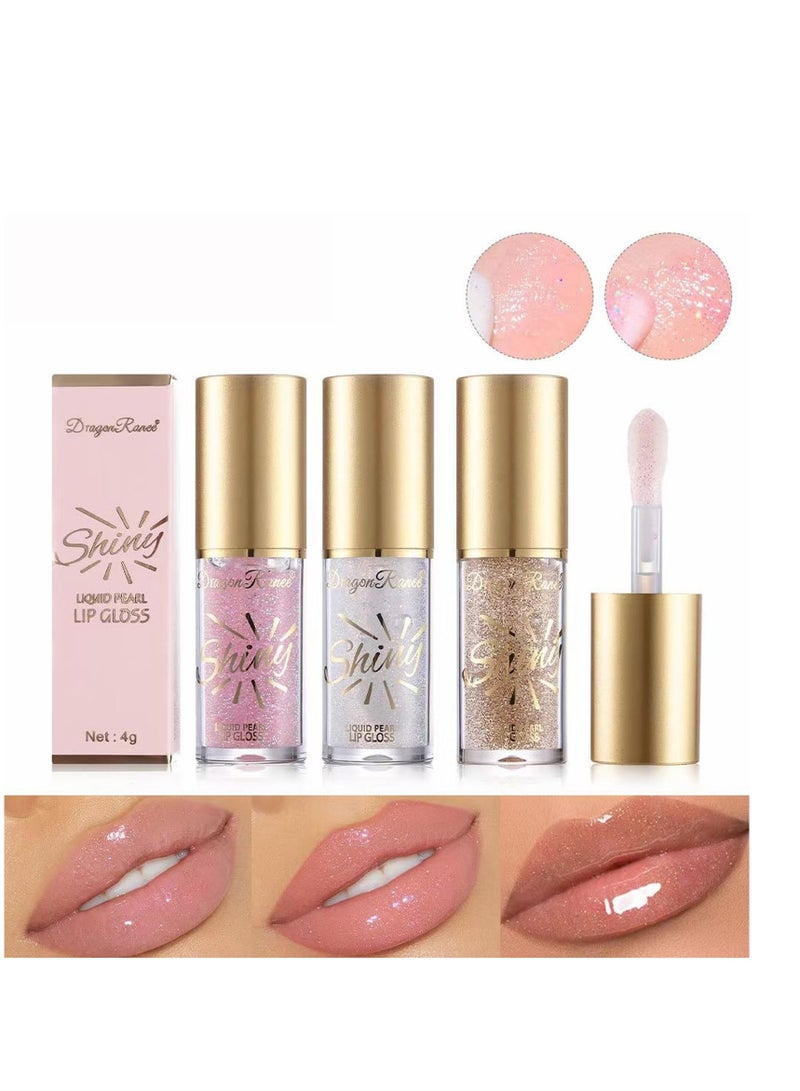 3pcs Shimmery Glitter Moisturizing Lip Oil Big Brush Head Hydrating Lip Glow Oil,Shiny Transparent Lip Gloss Plumping,with Shimmery Finish - Lightweight, Sheer, and Hydrating Lip Care Oil Makeup