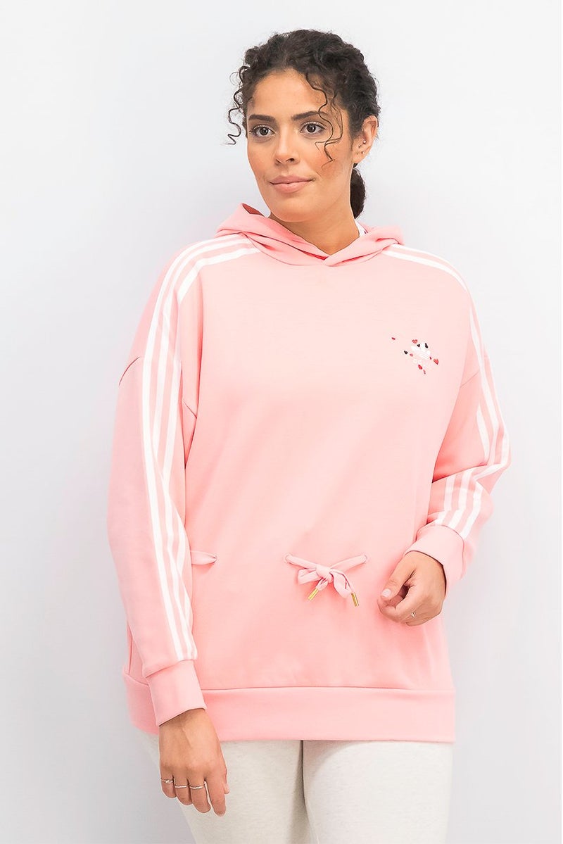 Women Sportswear Fit Logo 3 Stripe Hoodie Sweater, Glow Pink