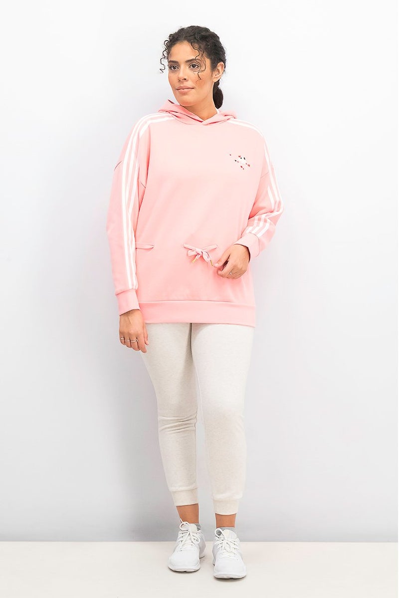 Women Sportswear Fit Logo 3 Stripe Hoodie Sweater, Glow Pink