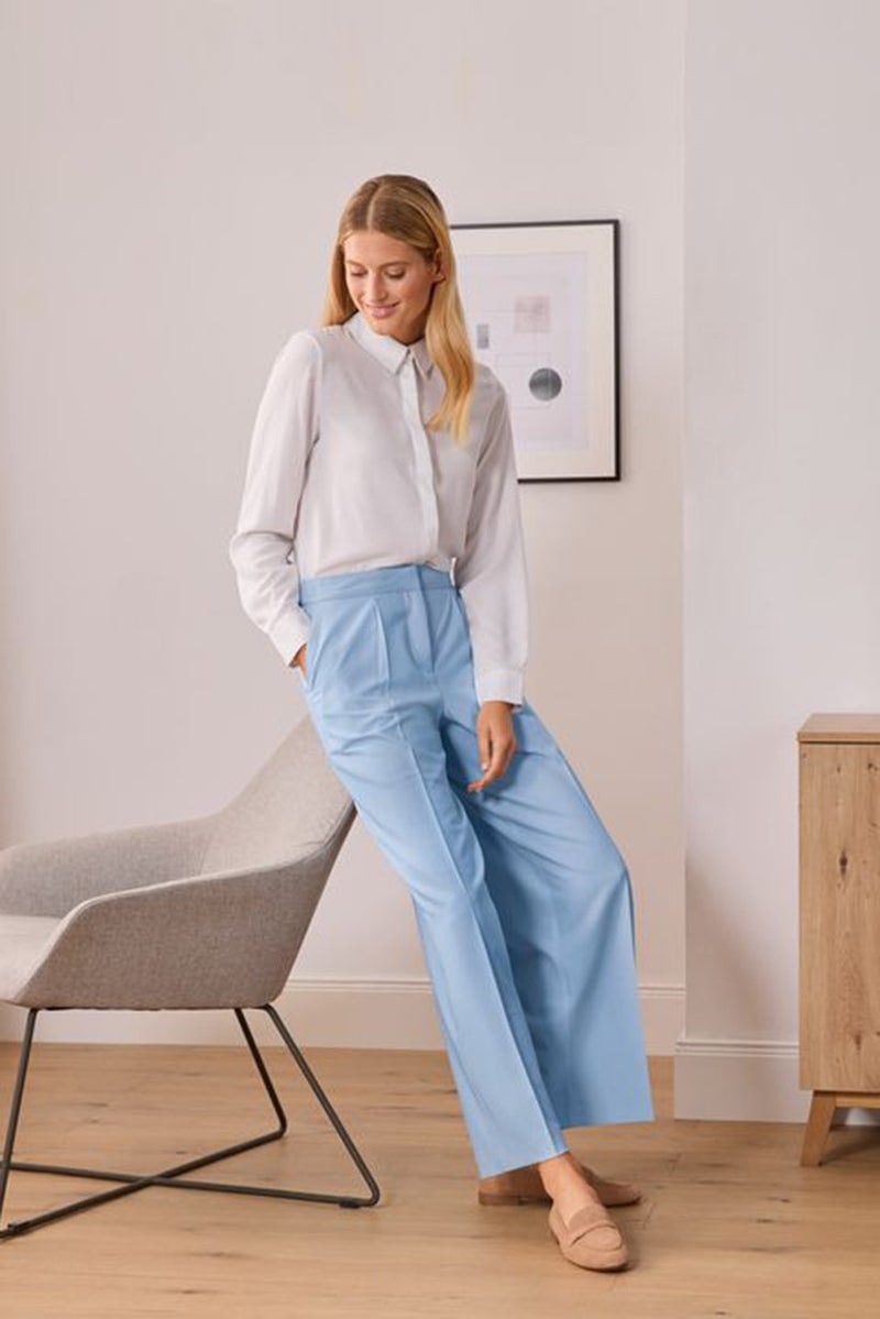 Women Wide Leg Non Stretchable Trouser Pants, Light Blue