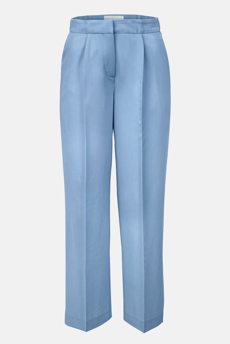 Women Wide Leg Non Stretchable Trouser Pants, Light Blue