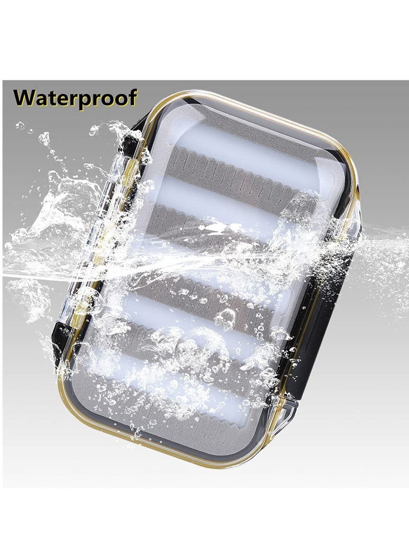 Double Sided Fishing Tackle Box Waterproof Fly Fishing Lure Holder with Foam Padding Transparent Lid for Easy Access Black Jag Shape