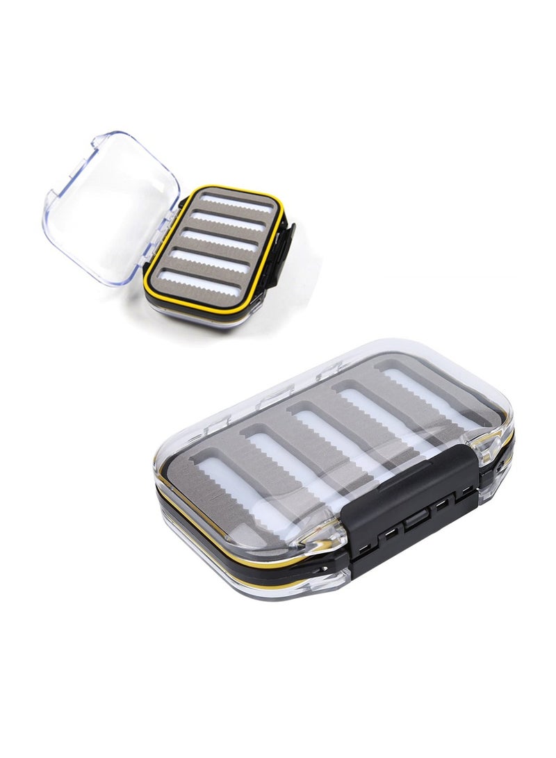 Double Sided Fishing Tackle Box Waterproof Fly Fishing Lure Holder with Foam Padding Transparent Lid for Easy Access Black Jag Shape