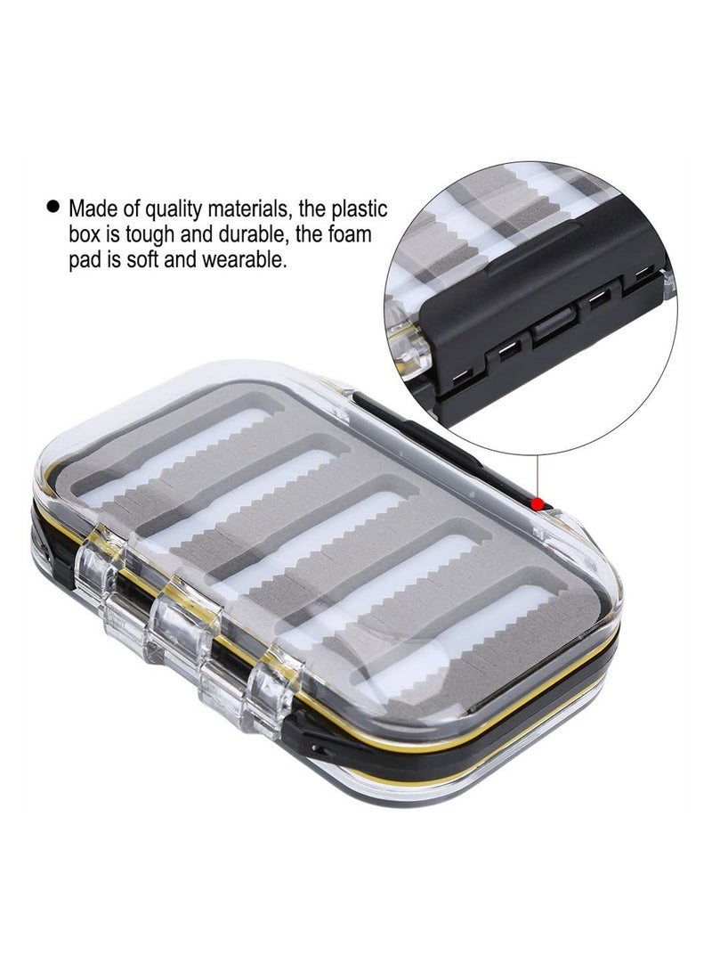 Double Sided Fishing Tackle Box Waterproof Fly Fishing Lure Holder with Foam Padding Transparent Lid for Easy Access Black Jag Shape