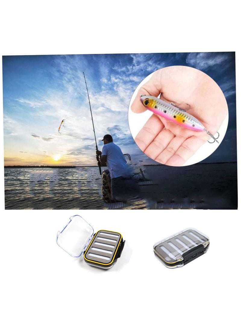 Double Sided Fishing Tackle Box Waterproof Fly Fishing Lure Holder with Foam Padding Transparent Lid for Easy Access Black Jag Shape