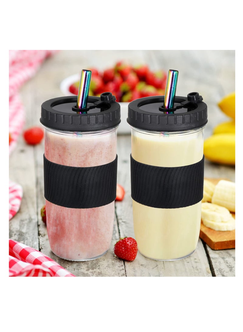 4 Pack 720Ml Reusable Boba Cup With Lids And Straw Iced Coffee Cups Glass Smoothie Cups Bubble Tea Cups Jar Cups With Silicone Sleeve Bpa Free Dishwasher Safe 2 Colors