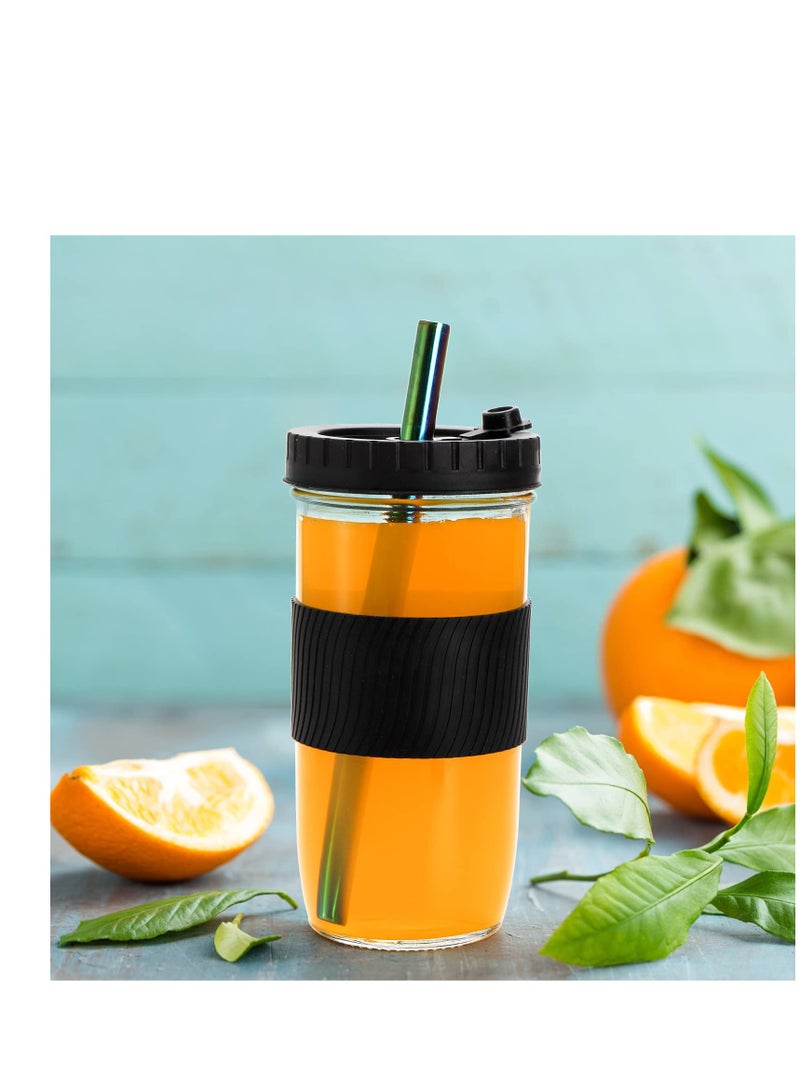 4 Pack 720Ml Reusable Boba Cup With Lids And Straw Iced Coffee Cups Glass Smoothie Cups Bubble Tea Cups Jar Cups With Silicone Sleeve Bpa Free Dishwasher Safe 2 Colors