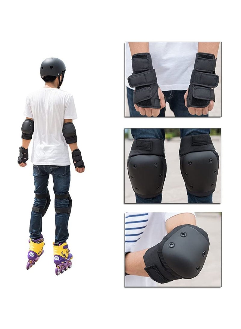 3-in-1 Protective Gear Set for Youth/Adult - Knee Pads, Elbow Pads & Wrist Guards for Skateboarding, Rollerblading, Snowboarding, Cycling - Black, Size M, 6pcs