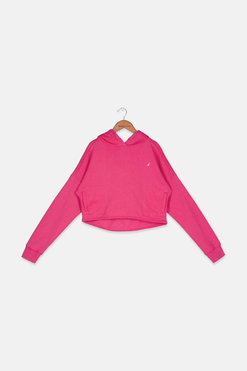 Kids Girl Cropped Fleece Hoodie Sweatshirt, Rose