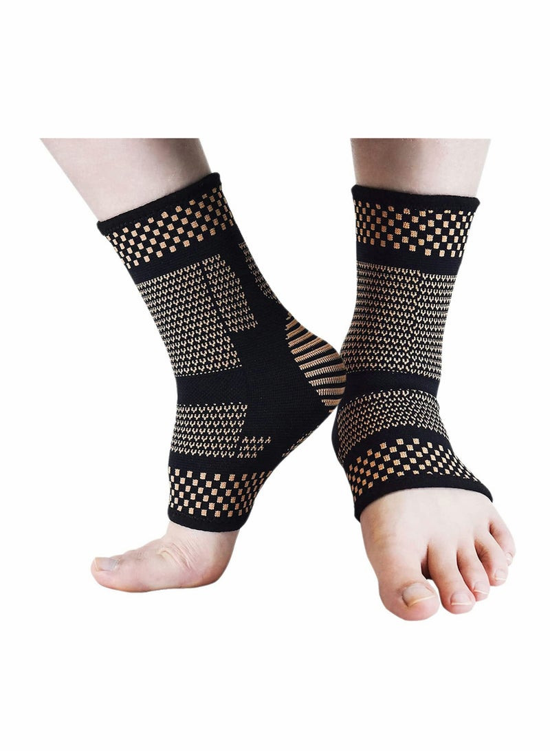 Copper Infused Ankle Brace Compression Support Sleeves for Men and Women - Pain Relief for Plantar Fasciitis, Joint Pain, Achilles Tendonitis, Sprained Ankles - 1 Pair