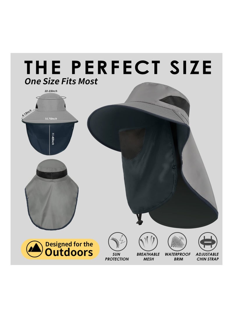 Fishing Hat for Men Women, Wide Brim UV Sun Protection Hat UPF 50+, Waterproof Sun Hat Cap with Neck Flap Face Cover