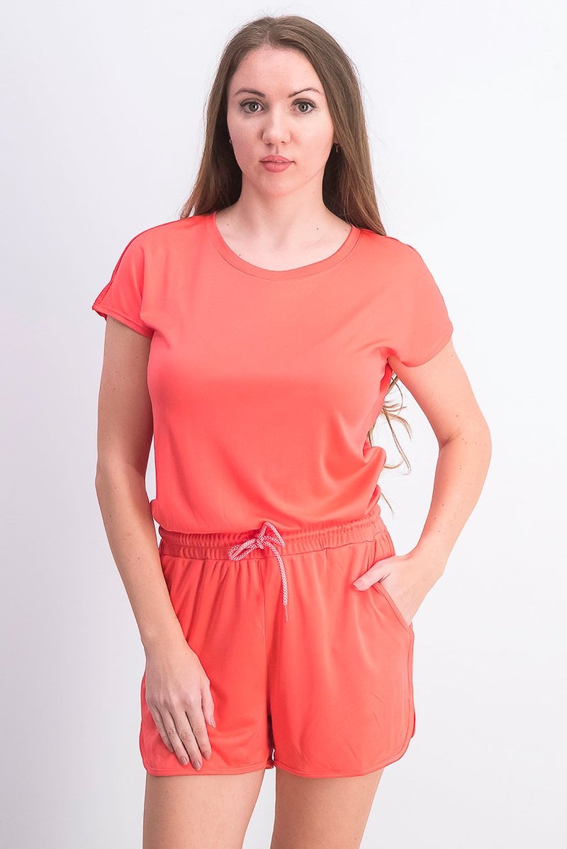 Women Sport Training Playsuit, Coral