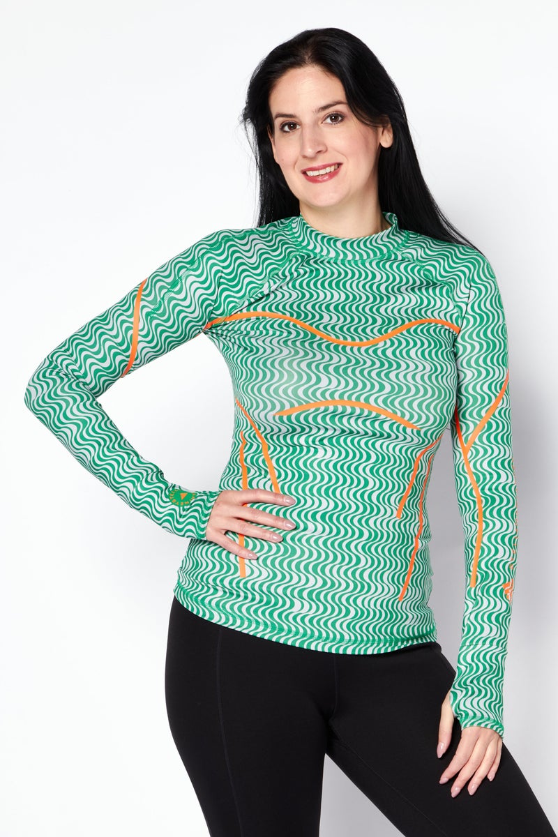 Women Sportswear Fit Long Sleeves Training Top, Green Combo