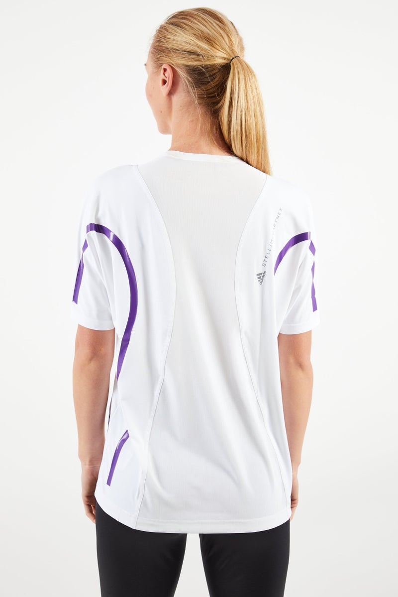 Women Sportswear Fit Short Sleeve Running Top, White/Purple