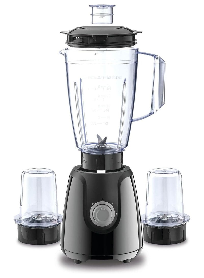 Blender with grinder mills, 400W power, 1.5L capacity, and 300ml additional grinding mills. Features stainless steel blades and dual pulse control for precise grinding of coffee and herbs