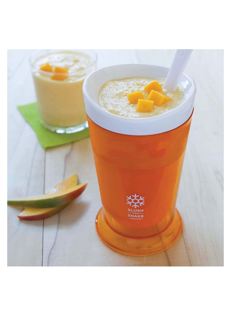 Slush and Shake Maker Compact Make Serve Cup with Freezer Core Creates Single-Serving Smoothies Slushies Milkshakes in Minutes BPA-free Orange